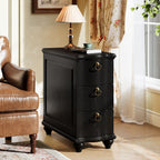 Wood Slim End Table, Fully Assembled Side Table Nightstand with 3-Drawers#Color_Black