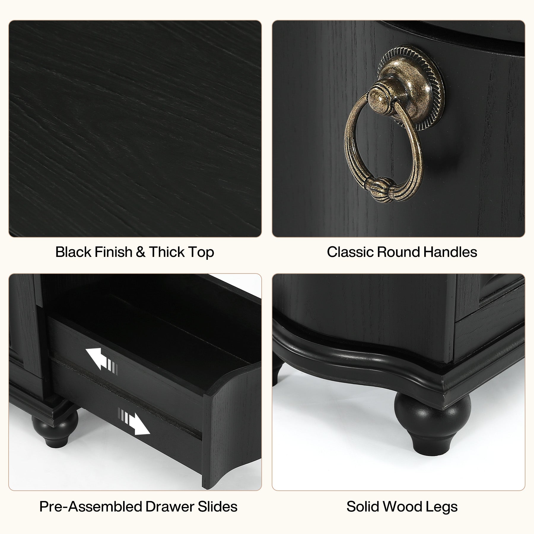 Wood Slim End Table, Fully Assembled Side Table Nightstand with 3-Drawers