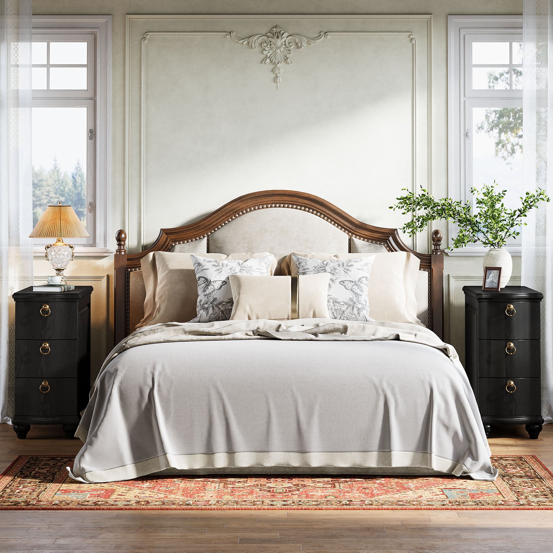 Wood Slim End Table, Fully Assembled Side Table Nightstand with 3-Drawers
