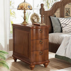 Wood Slim End Table, Fully Assembled Side Table Nightstand with 3-Drawers#Color_Walnut Brown