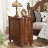 Wood Slim End Table, Fully Assembled Side Table Nightstand with 3-Drawers#Color_Walnut Brown 3