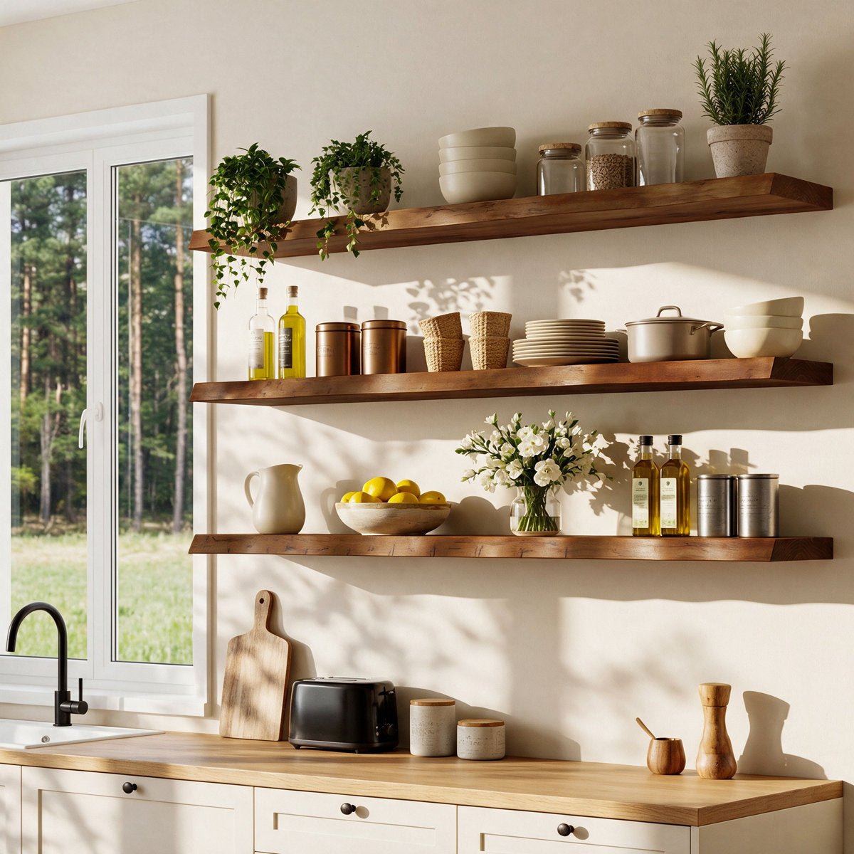 47.2" Floating Shelves for Wall Set of 3, Solid Wood Live Edge Wall Shelves