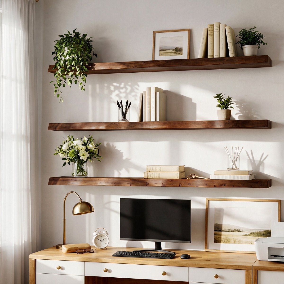 47.2" Floating Shelves for Wall Set of 3, Solid Wood Live Edge Wall Shelves