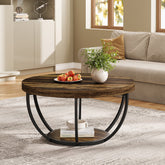 Wooden Coffee Table, 2-Tier Round Central Cocktail Table with Shelves 3