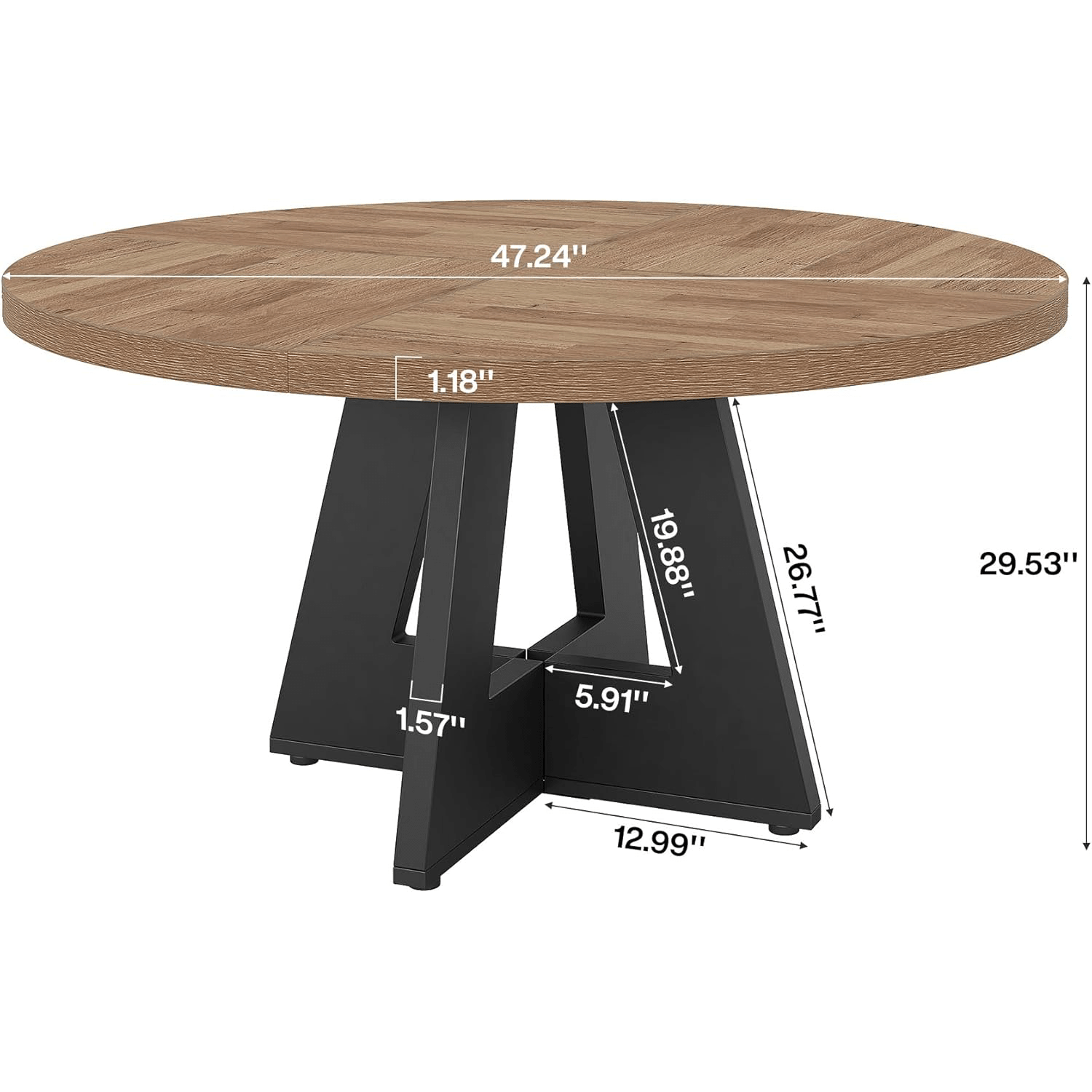 47-Inch Round Farmhouse Dining Table for 4–6 with Cross-Style Pedestal Base