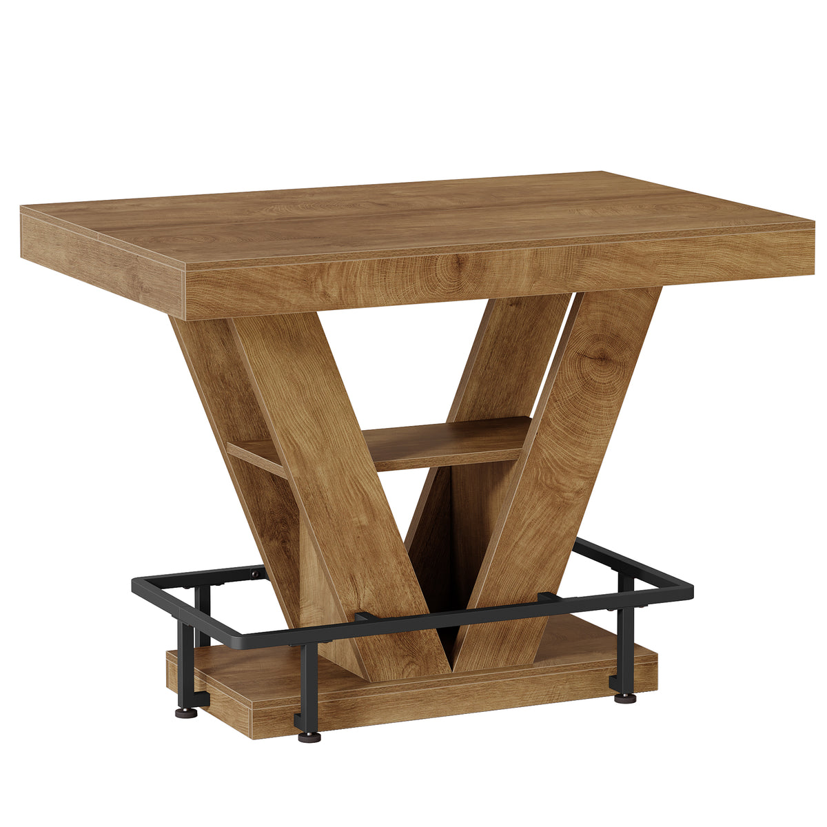 47" Counter Height Bar Table with Footrest, V-Shaped Support & 2-Tier Storage