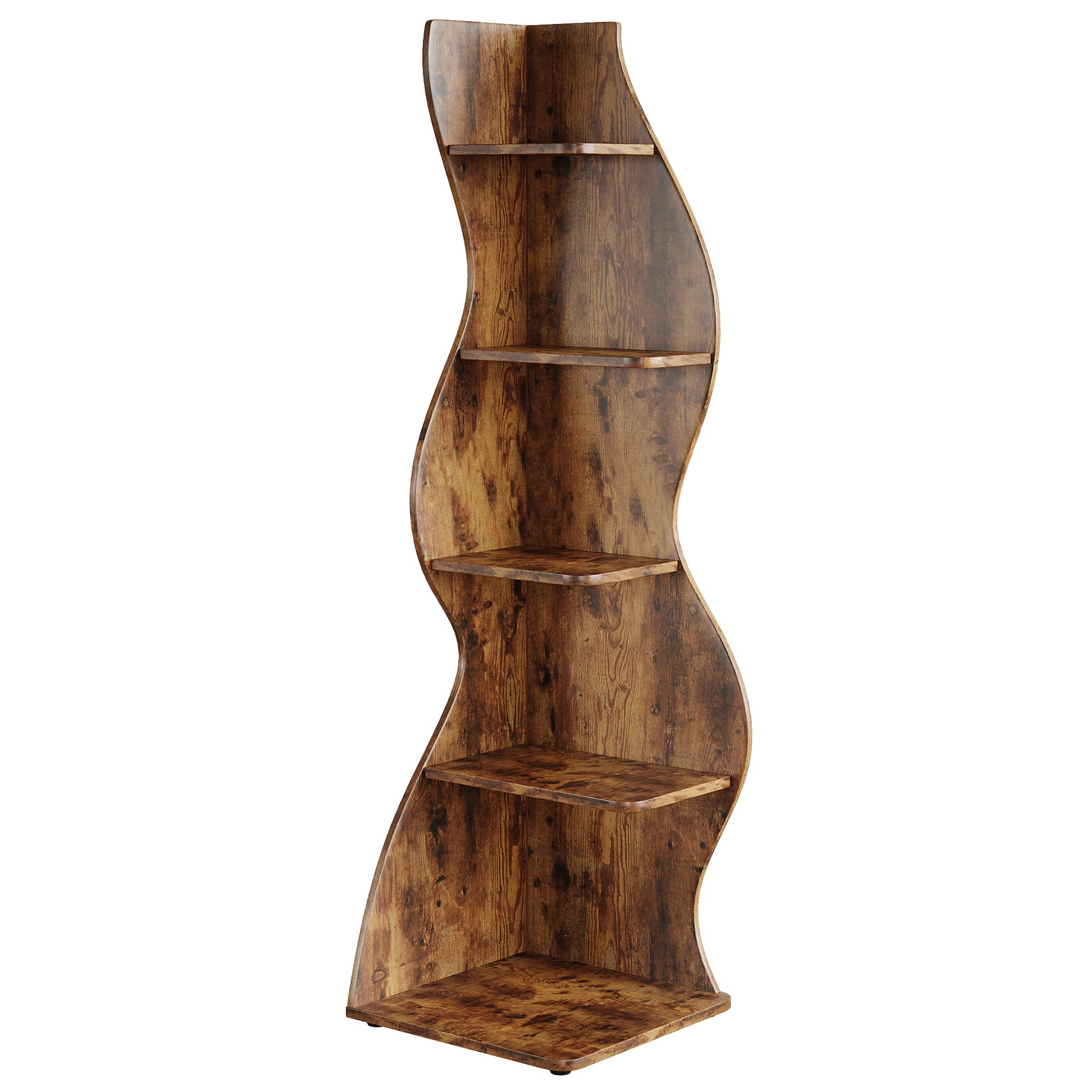 5-Tier Corner Bookcase, Rustic Freestanding Corner Shelf for Small Spaces