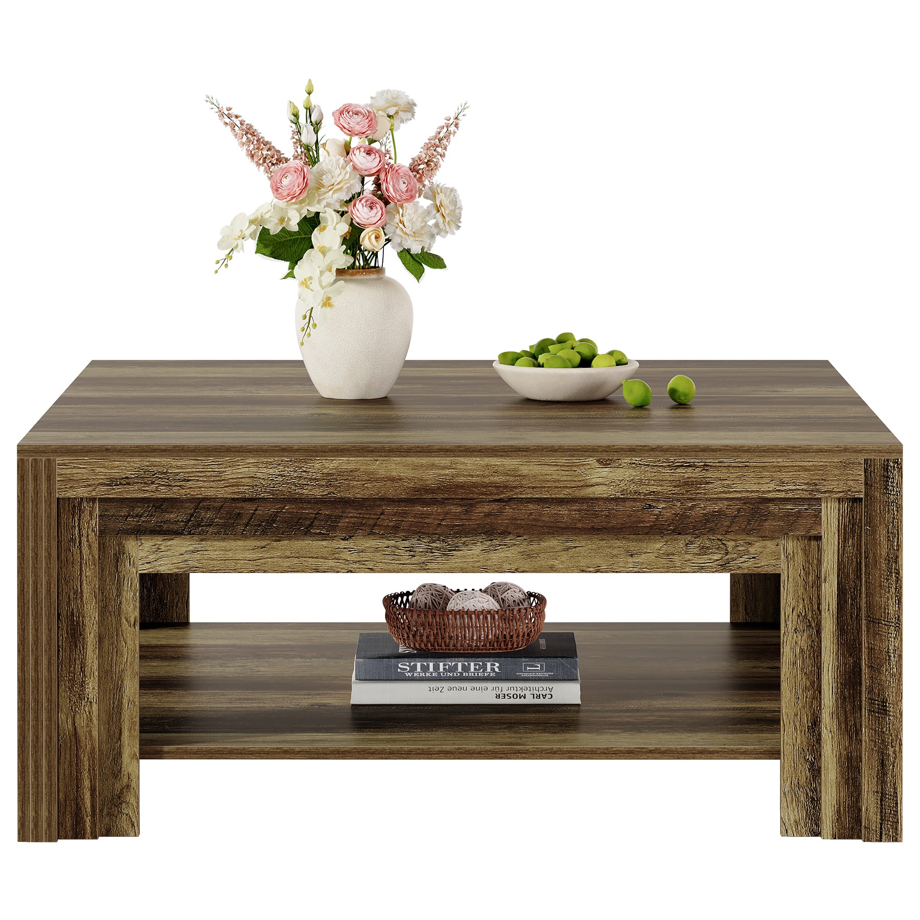 Tribesigns 39.37-Inch Square Coffee Table, Farmhouse Center Table with Shelf for Living Room