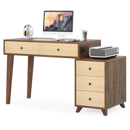 5 Drawers Computer Desk, 51" Study Writing Table with Reversible Drawer Cabinet