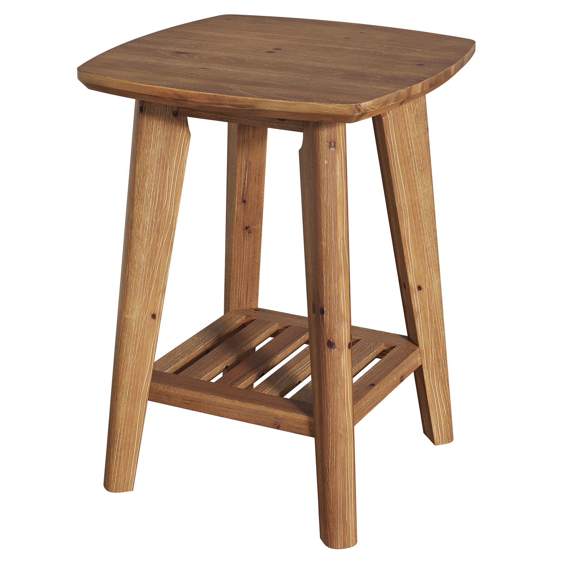 19.69" Square Side Table with 2-Tier Storage Shelf, Solid Wood End Table for Living Room and Sofa Side