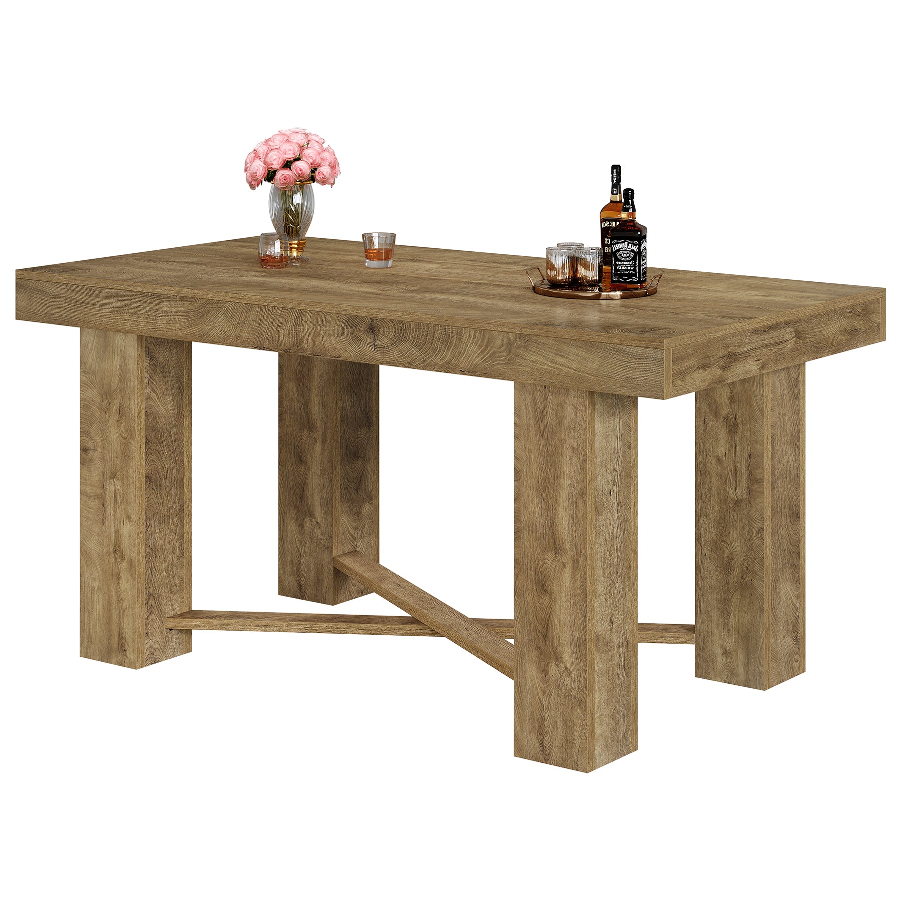 55 Inch Kitchen Island Table Counter Height, Farmhouse Prep Table with Thick Wood Top
