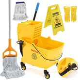 38 Qt Commercial Mop Bucket Set with Wringer, String Mop, Mop Head Refill, Gloves & Caution Sign 3