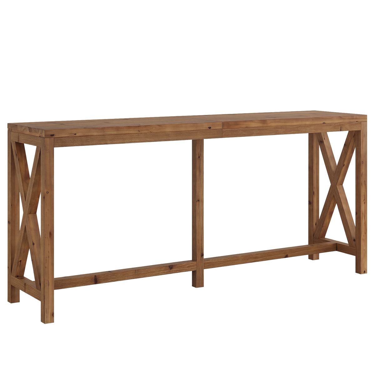 78.74" Solid Wood Bar Table, Counter Height Pub Table with X-Shaped Frame & Footrest for 6-8