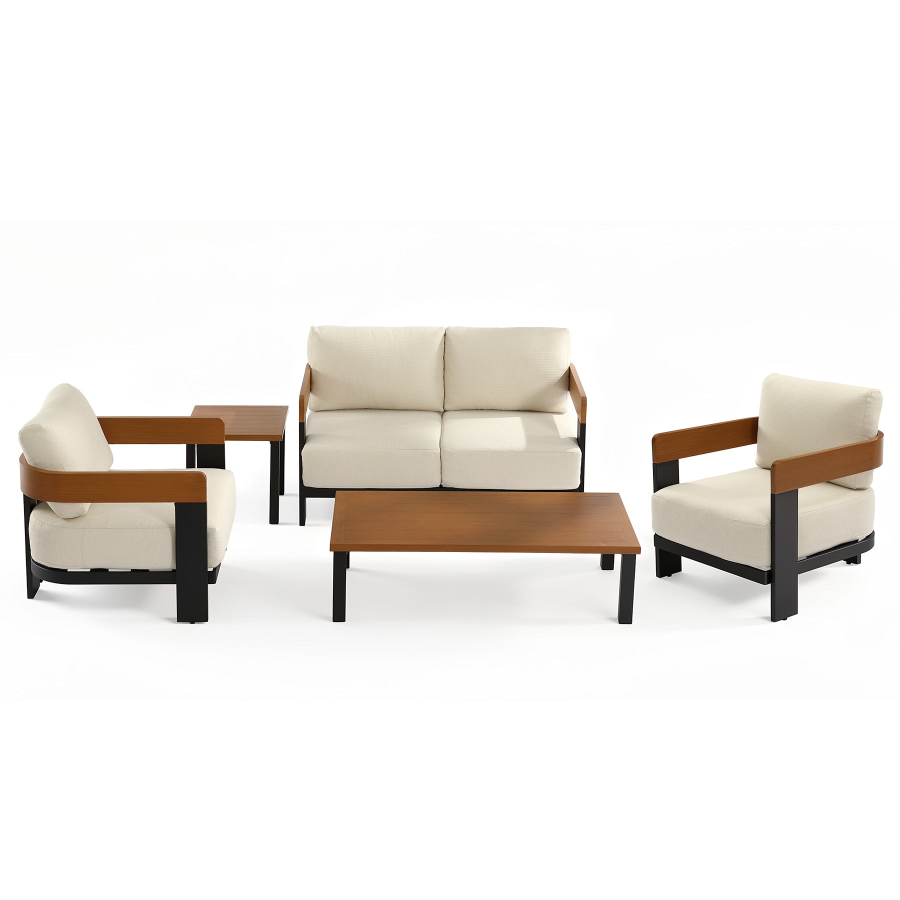 5-Piece Outdoor Conversation Set, 4 Seats Patio Sectional with Coffee Table & Side Table