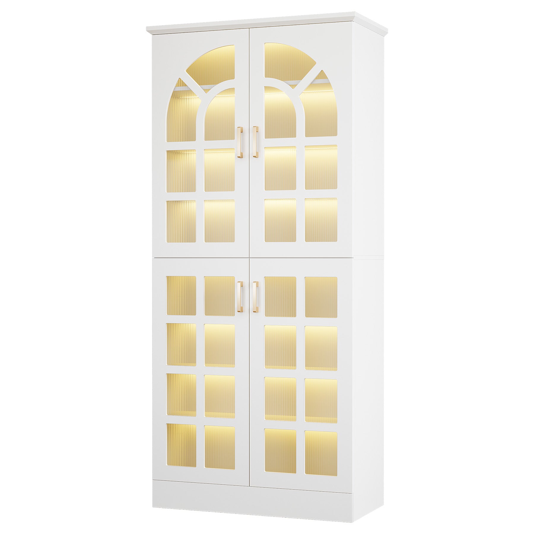69" Storage Cabinet, Modern Bookcase with Doors and LED Lights