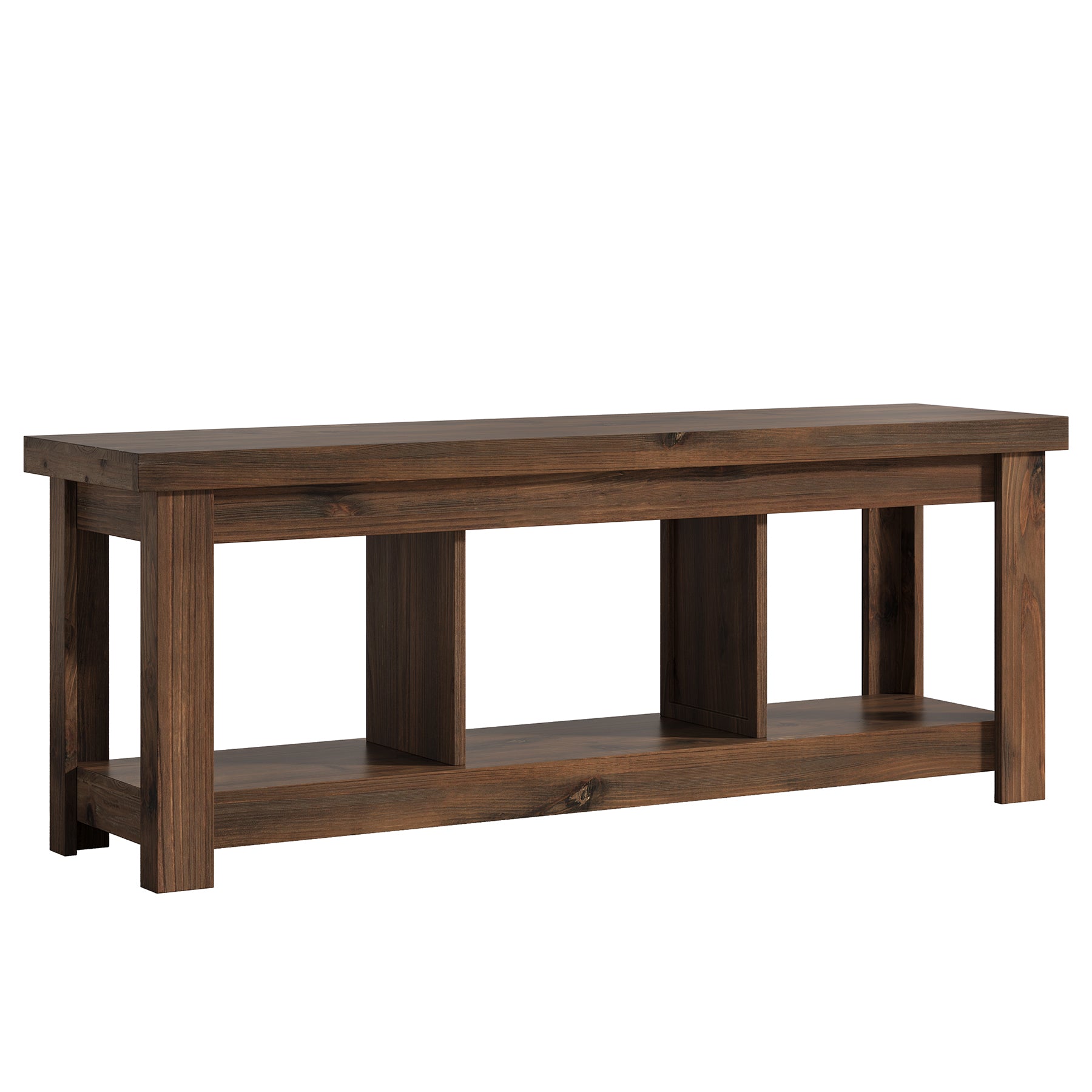 63" Solid Wood TV Stand With 3 Open Shelves for 55/60/65/75-Inch TVs