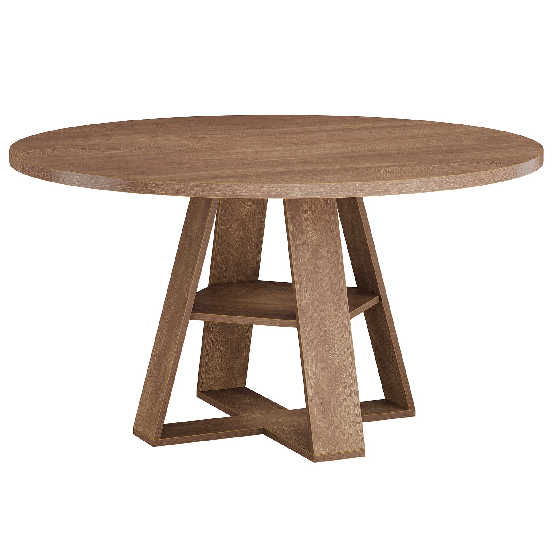 47.24" Round Dining Table for 4-6, Farmhouse Kitchen Table with Storage Shelf & X-Cross Base