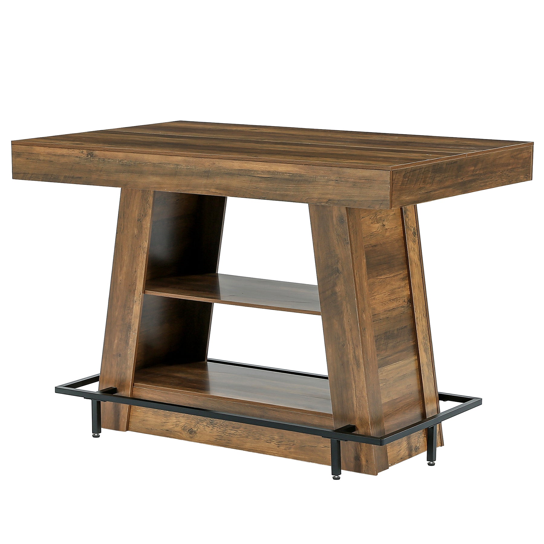 47.2" Rectangular Bar Table, Counter Height Bistro Table with 2-Tier Open Storage Shelves