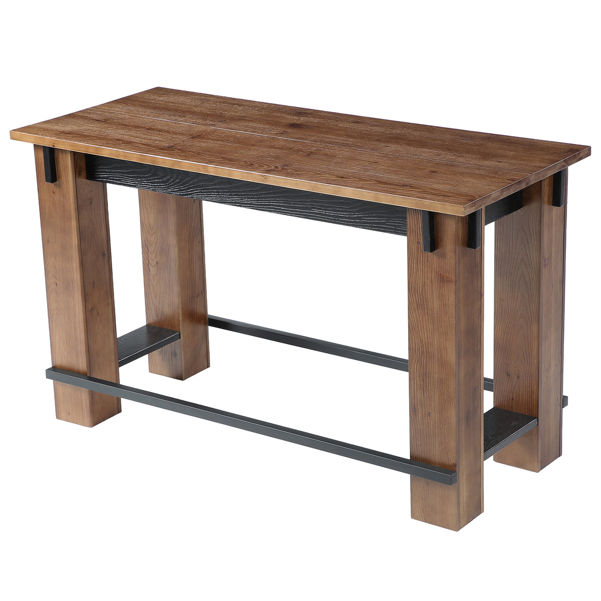 63" Farmhouse Industrial Kitchen Island with Footrest, Counter Height Solid Wood