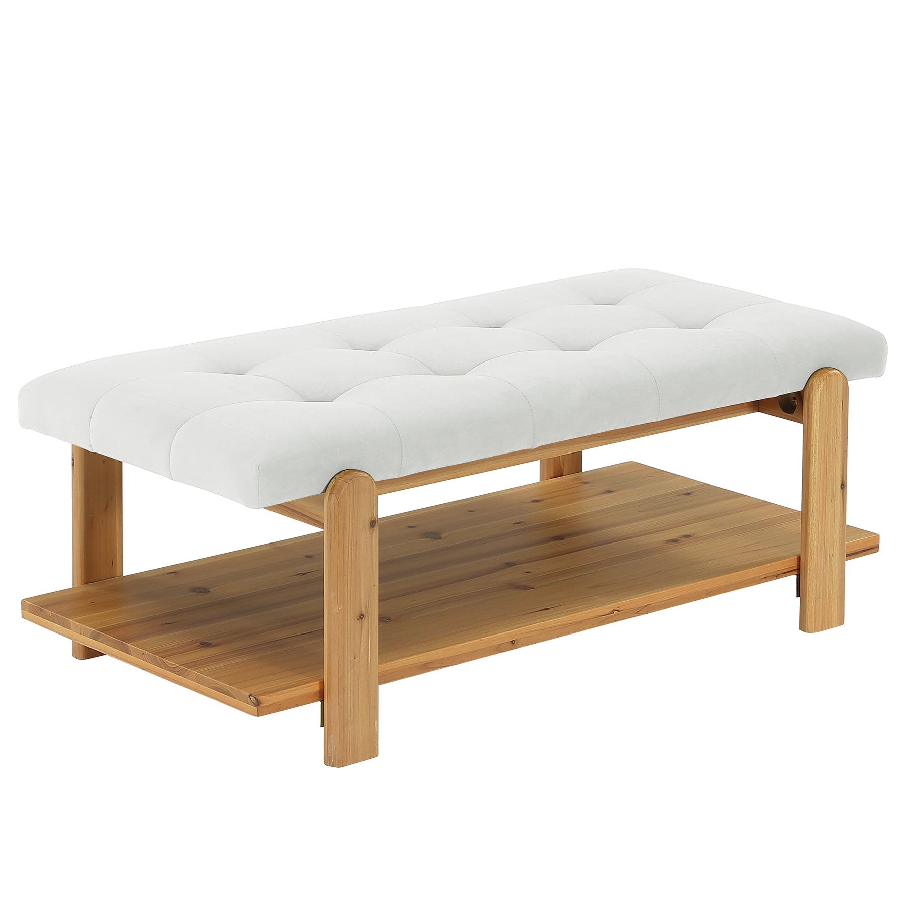 47.24" Ottoman Coffee Table, Rectangle Large Footrest Ottoman with Solid Frame and Storage Shelf