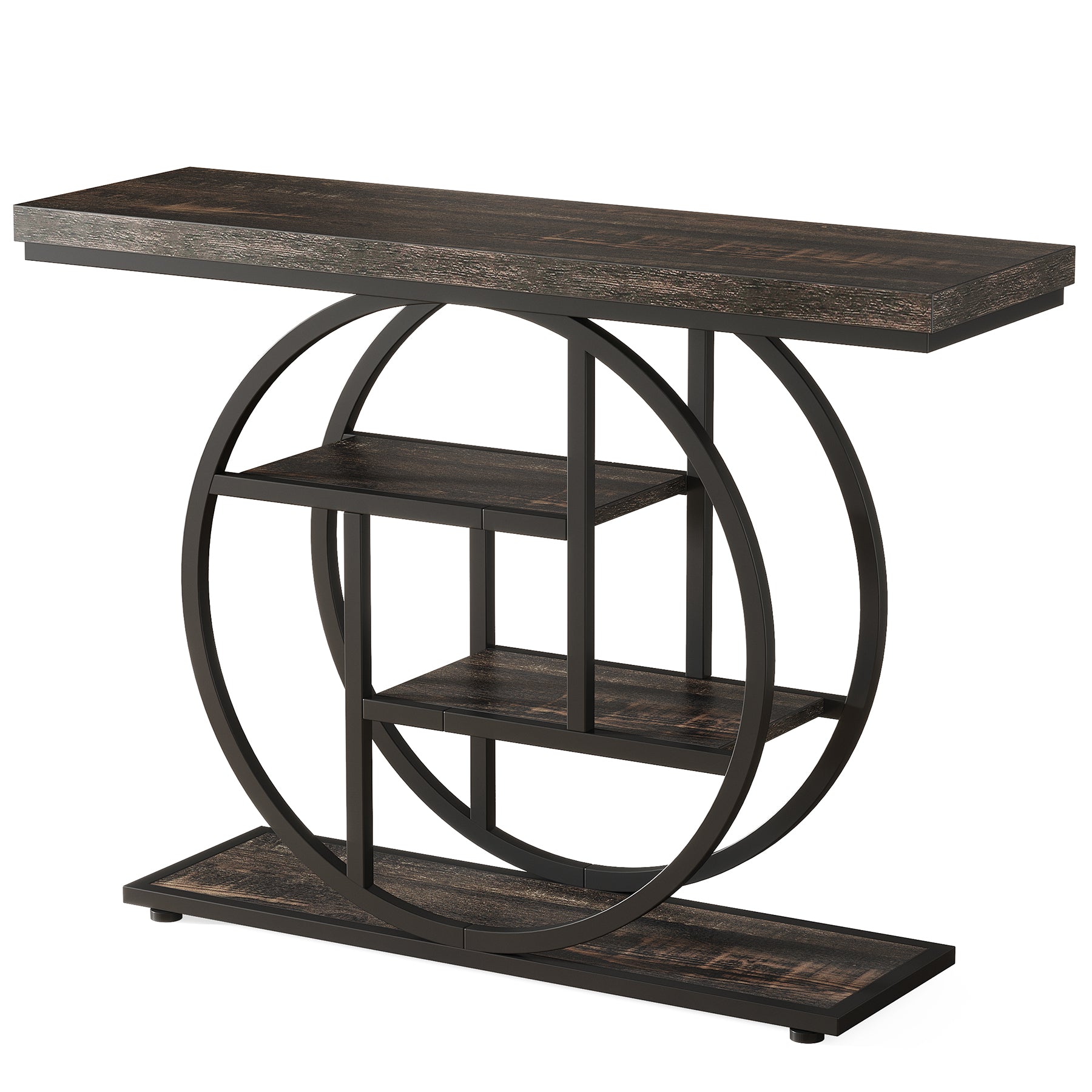 41.3" Console Table, Industrial 4-Tier Sofa Table Entryway Table with Circle Base