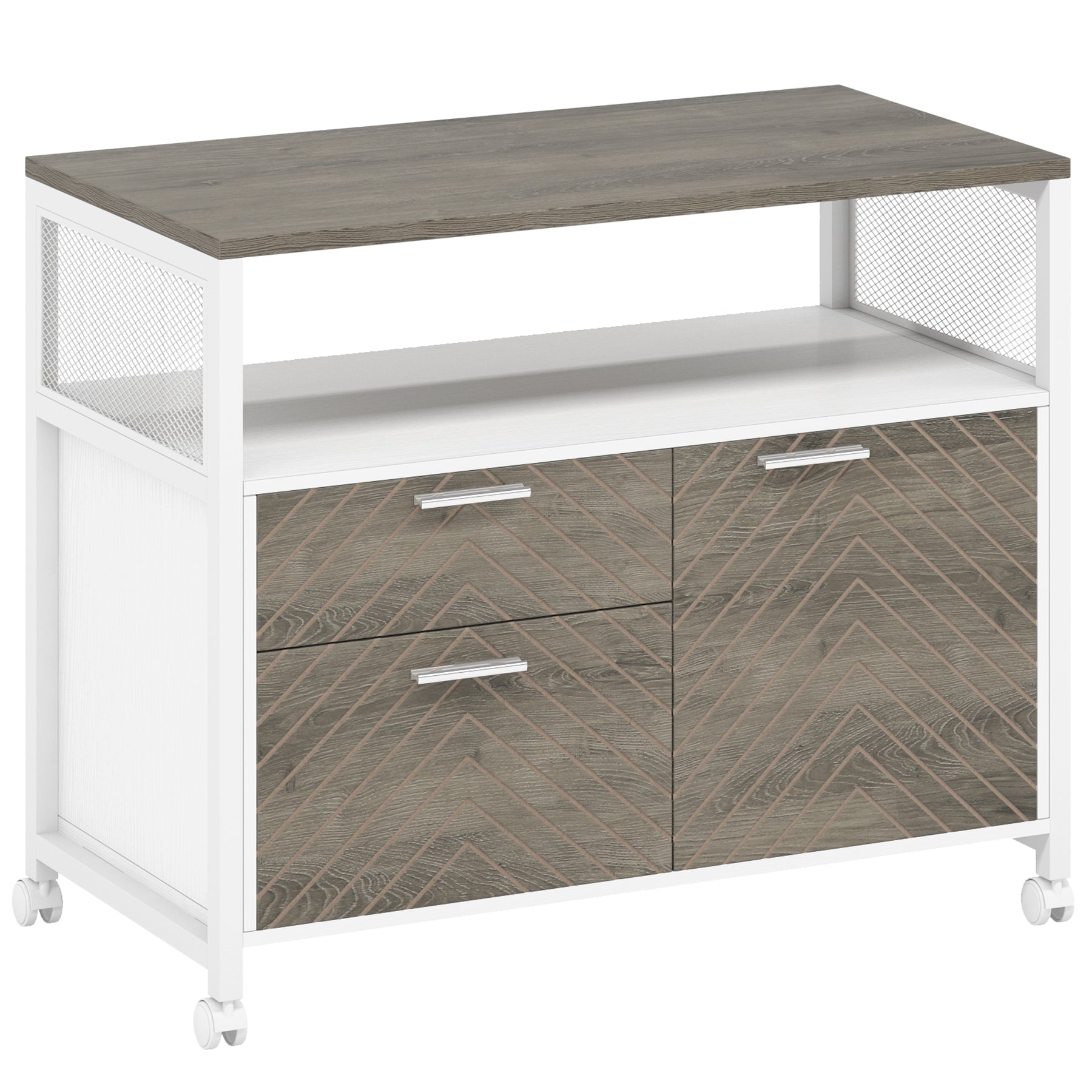 Lockable File Cabinet Printer Stand with Drawers & Caster