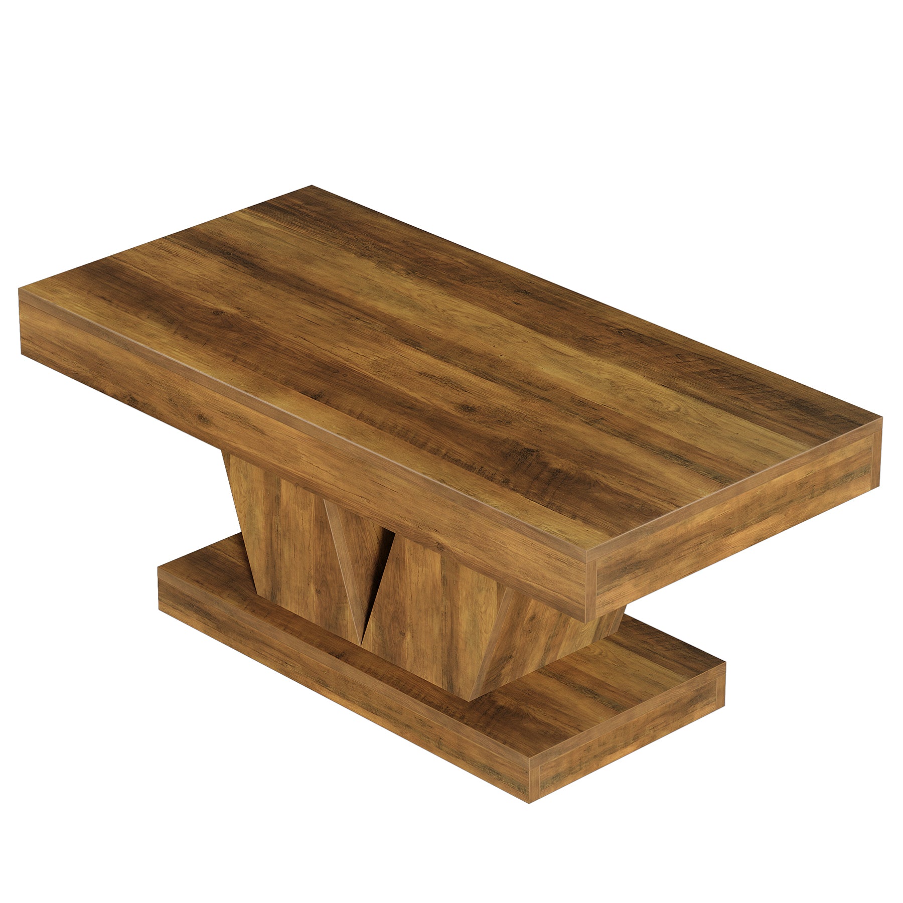 47.2" Farmhouse Rectangular Coffee Table, Mid-Century Wooden Center Table with Sculptural Base