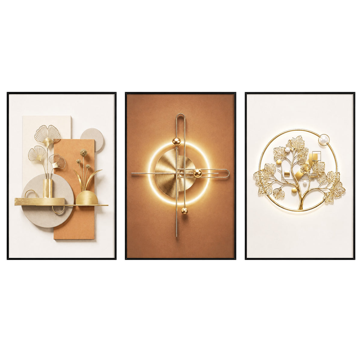 Tribesigns Crystal Coating Modern Framed Wall Art,3 Piece Canvas Wall Decor