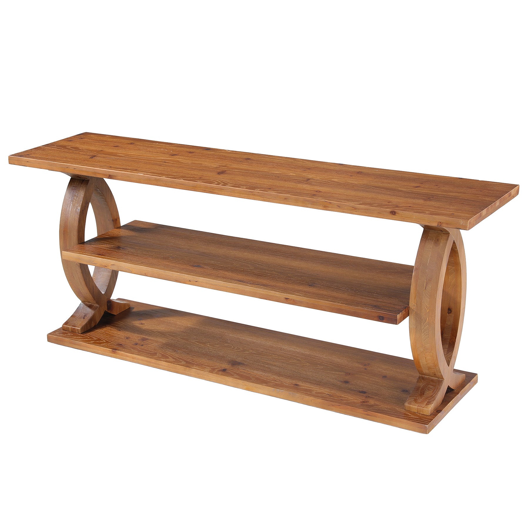 63" Solid Wood TV Stand for 75" TVs, 3-Tier TV Console with Open Storage Shelves