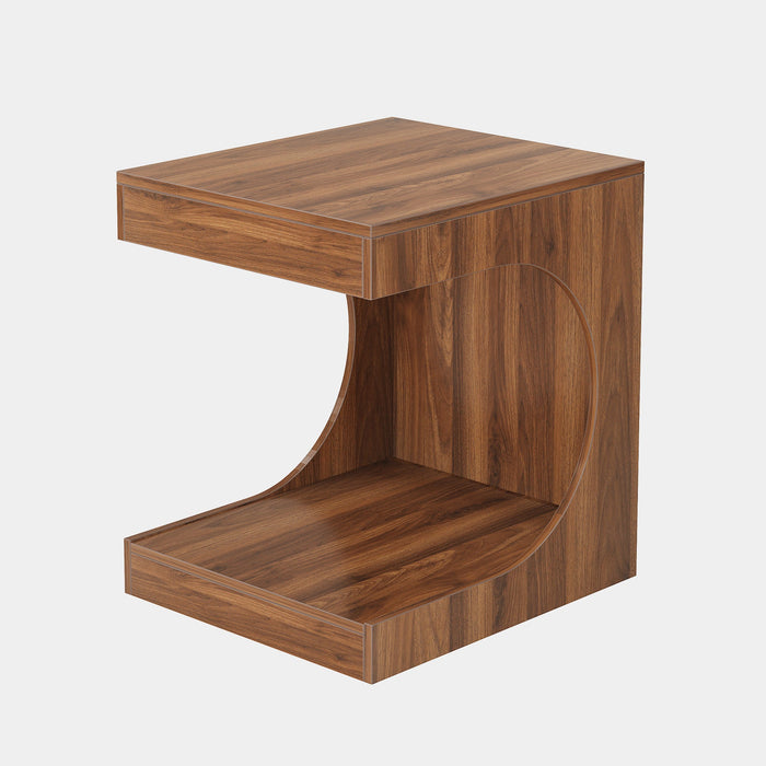 C - Shaped End Table, 2 - Tier Wood Side Table Sofa Table Tribesigns