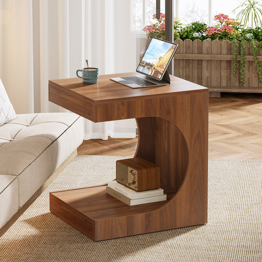 C - Shaped End Table, 2 - Tier Wood Side Table Sofa Table Tribesigns