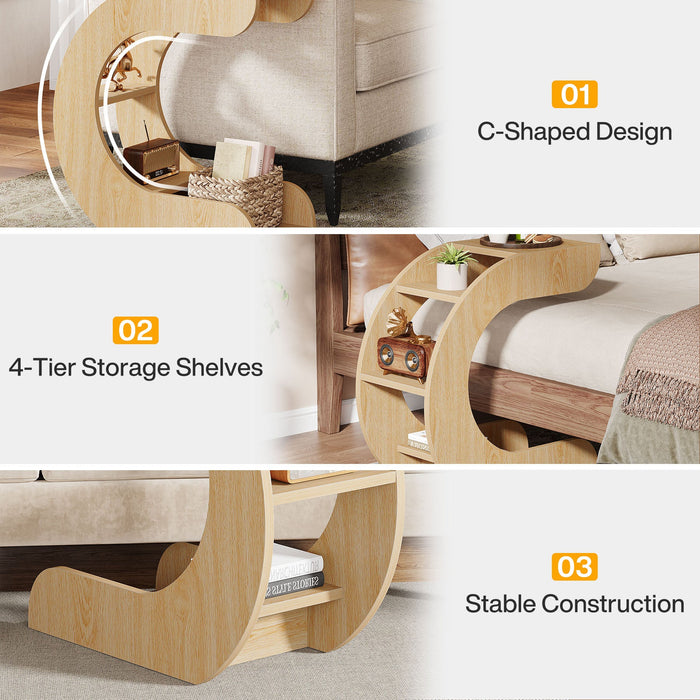 C - Shaped End Table, 4 - Tier Side Tables with Storage Shelves Tribesigns