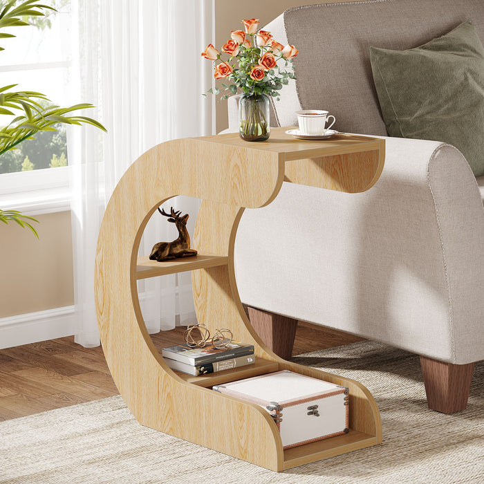 C - Shaped End Table, 4 - Tier Side Tables with Storage Shelves Tribesigns