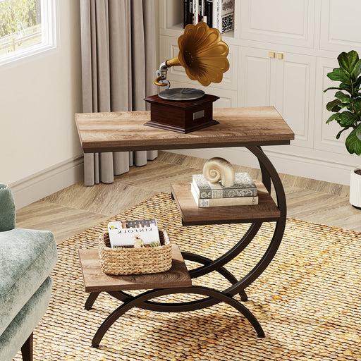 C-Shaped End Table, Industrial 3-Tier Side Table for Small Space Tribesigns