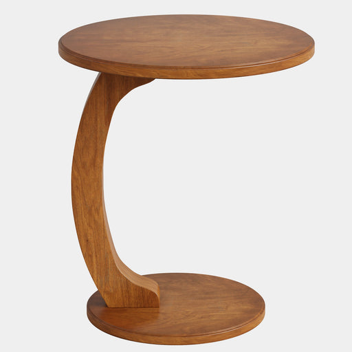 C - Shaped End Table, Round Solid Wood Side Table for Living Room Tribesigns