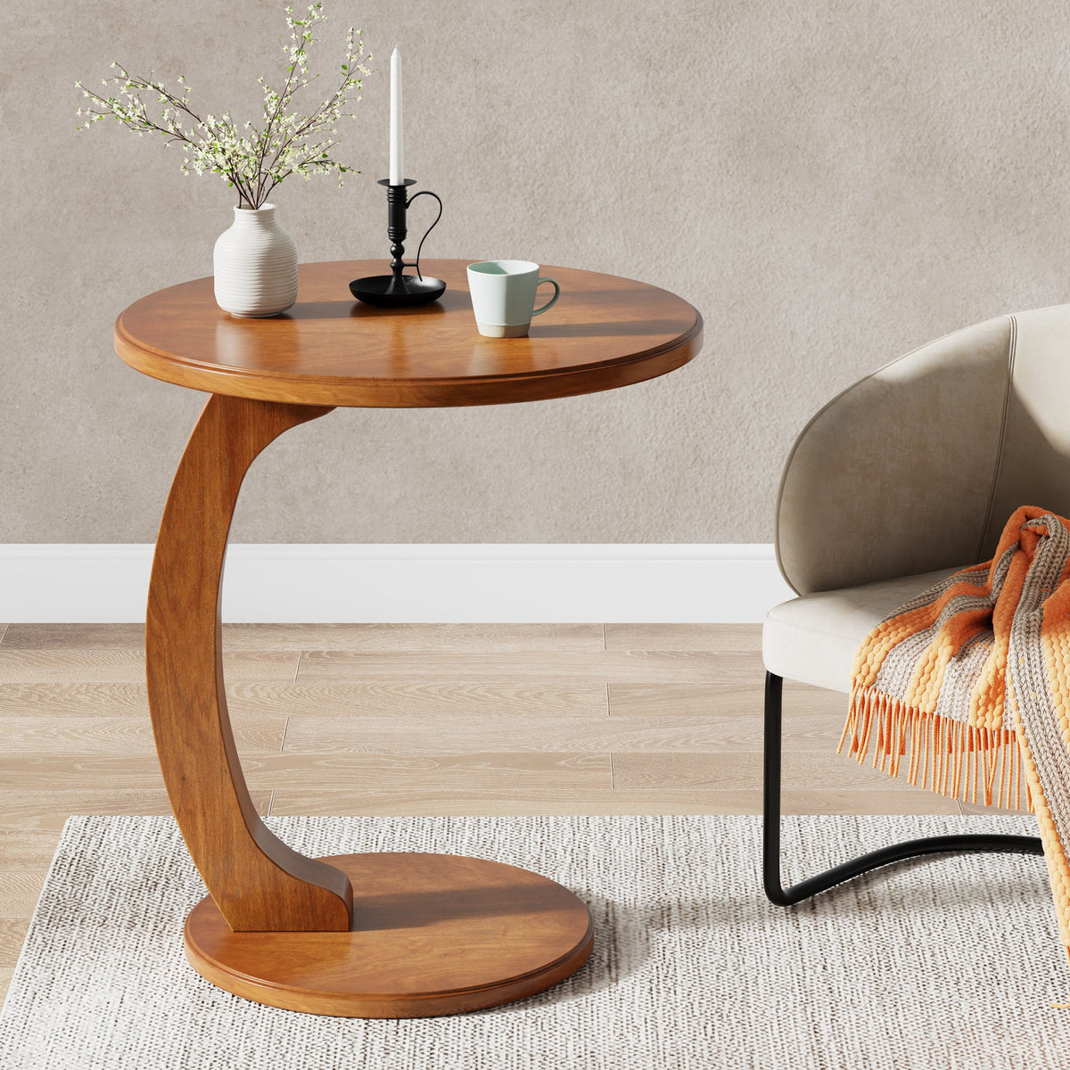 Tribesigns C-Shaped End Table, Round Wood Side Table for Living Room