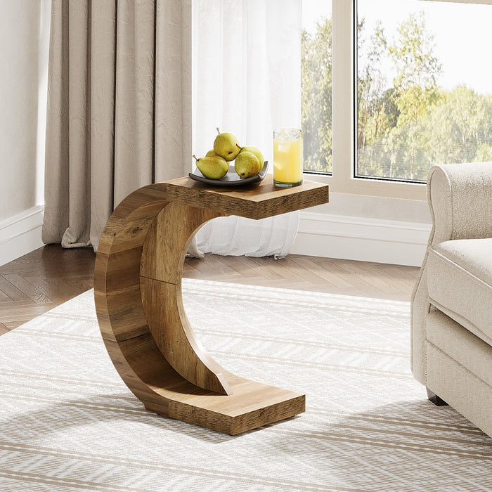 C - Shaped End Table, Wood Side Table for Couch Sofa Tribesigns