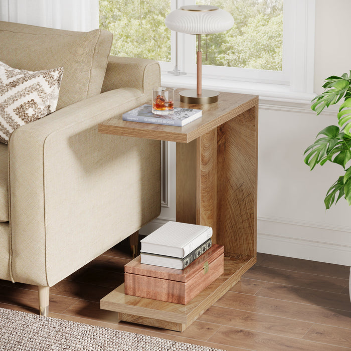 C - Shaped End Table, Wood Side Table Nightstand Bedside Table Tribesigns