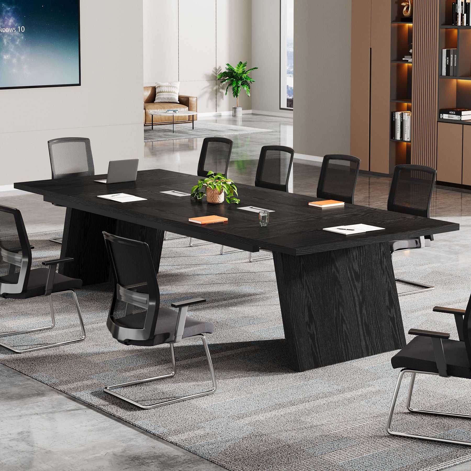 Conference Room Table, 8ft Office Meeting Desk with Cable Management