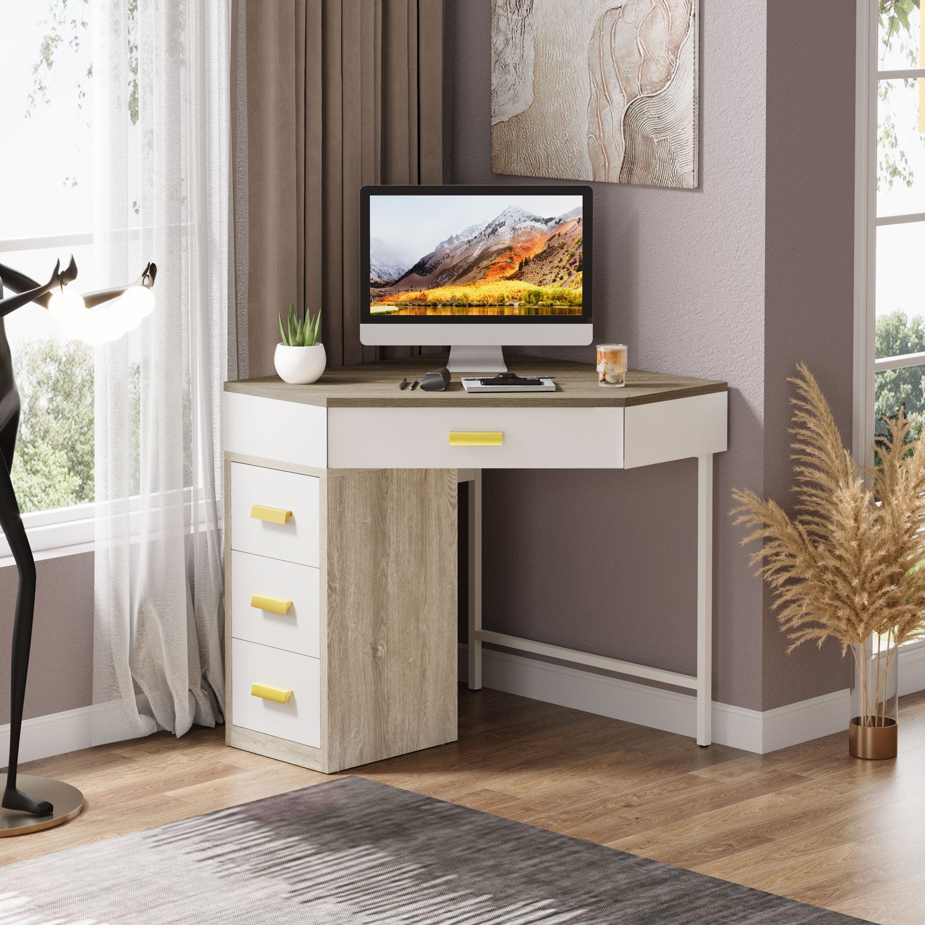 Tribesigns Corner Desk, Triangle Computer Desk Makeup Vanity Desk