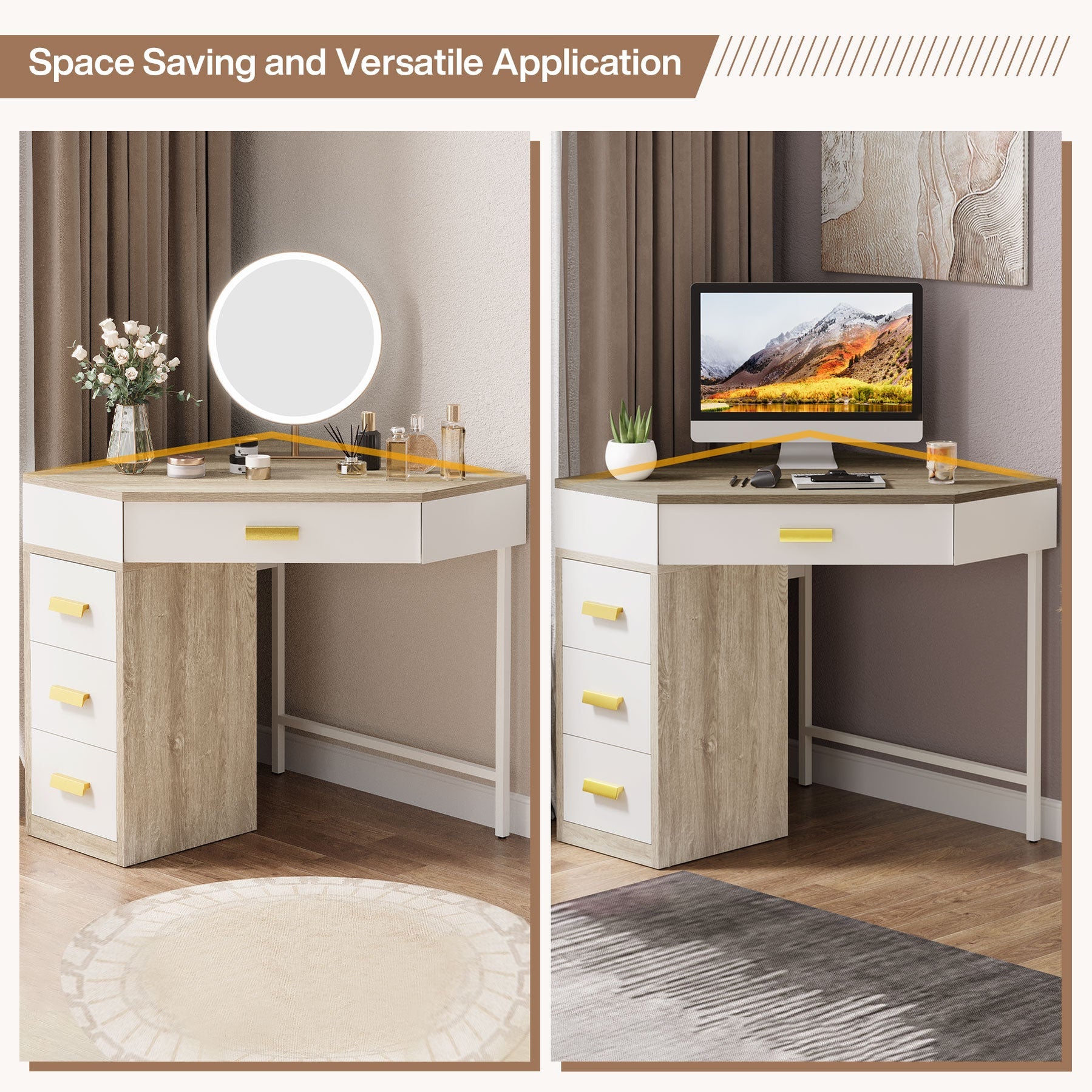 Triangle Computer Disc Tribesigns Corner Desk, Triangle Computer Desk Makeup Vanity Desk
