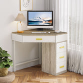 Corner Desk, Triangle Computer Desk Makeup Vanity Desk with 3 Drawers Tribesigns 3
