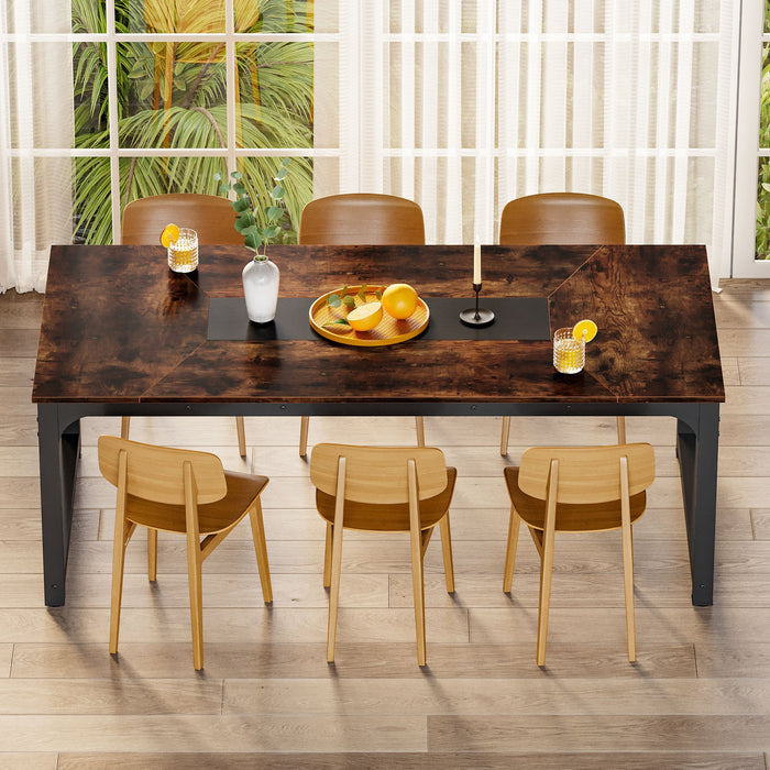 Dining Table for 6 - 8 Person, Industrial Kitchen Table with Metal Frame Tribesigns