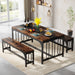 Dining Table Set, 3-Piece Kitchen Table with 2 Benches for 4-6 People Tribesigns