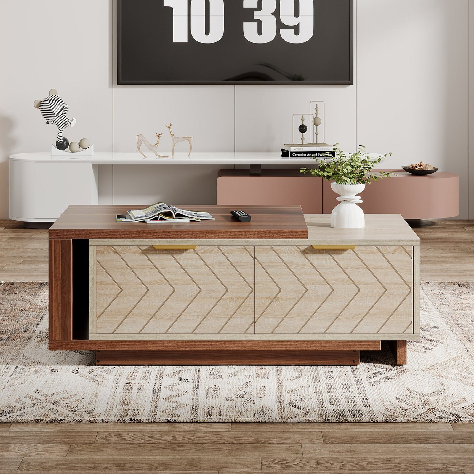 Extendable Coffee Table, Modern Coffee Table with Storage-Tribesigns