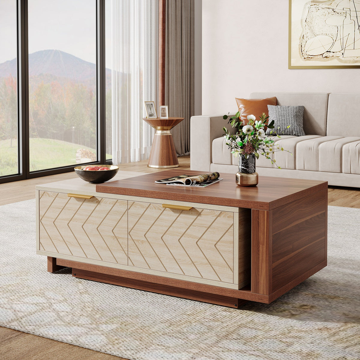 Extendable Coffee Table, Modern Coffee Table with Storage-Tribesigns
