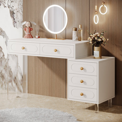 Extendable Makeup Vanity with 5-Drawer and Acrylic Base and Legs(Without Mirror) Tribesigns