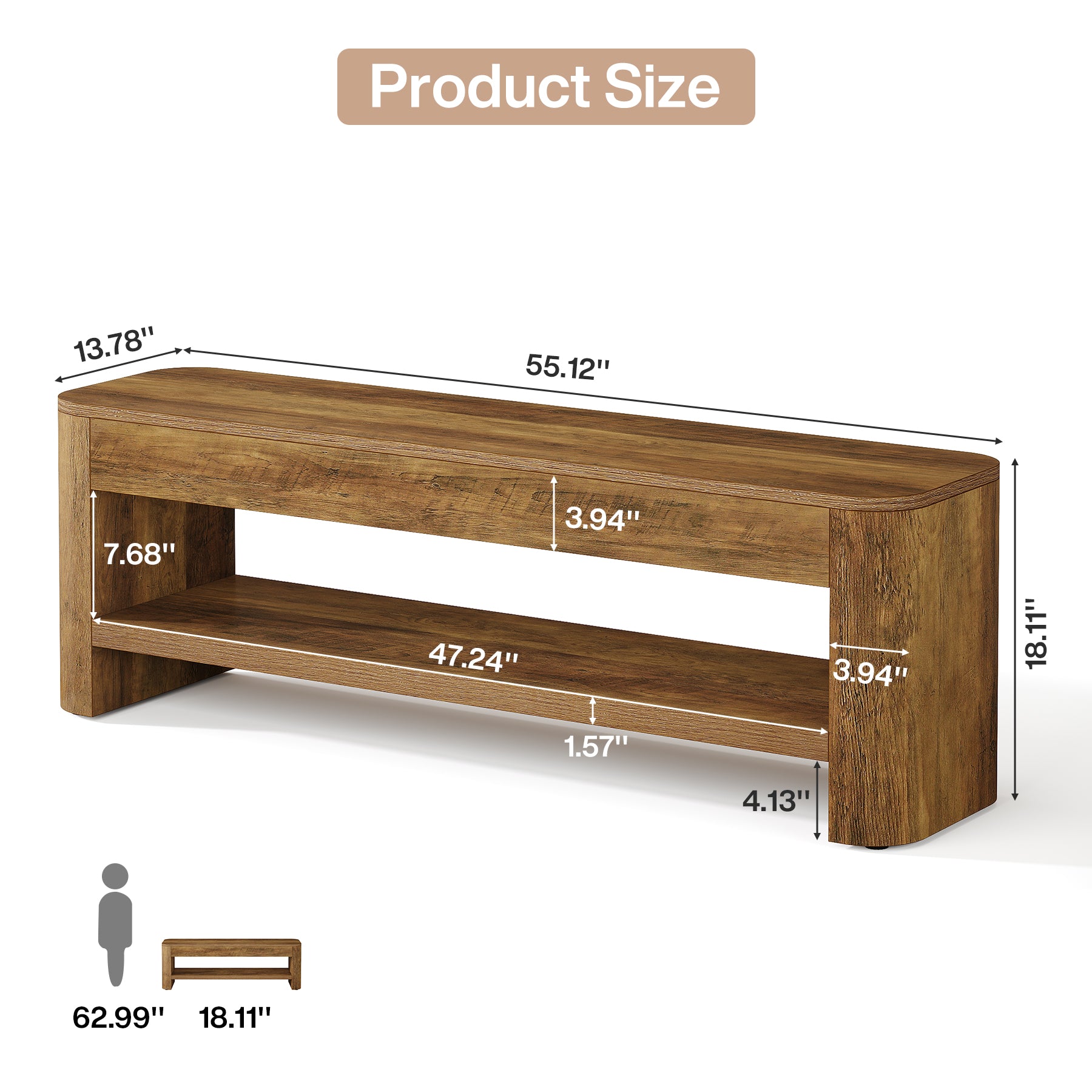 53" Farmhouse Entryway Bench, Narrow Indoor End of Bed Bench with Shoe Storage