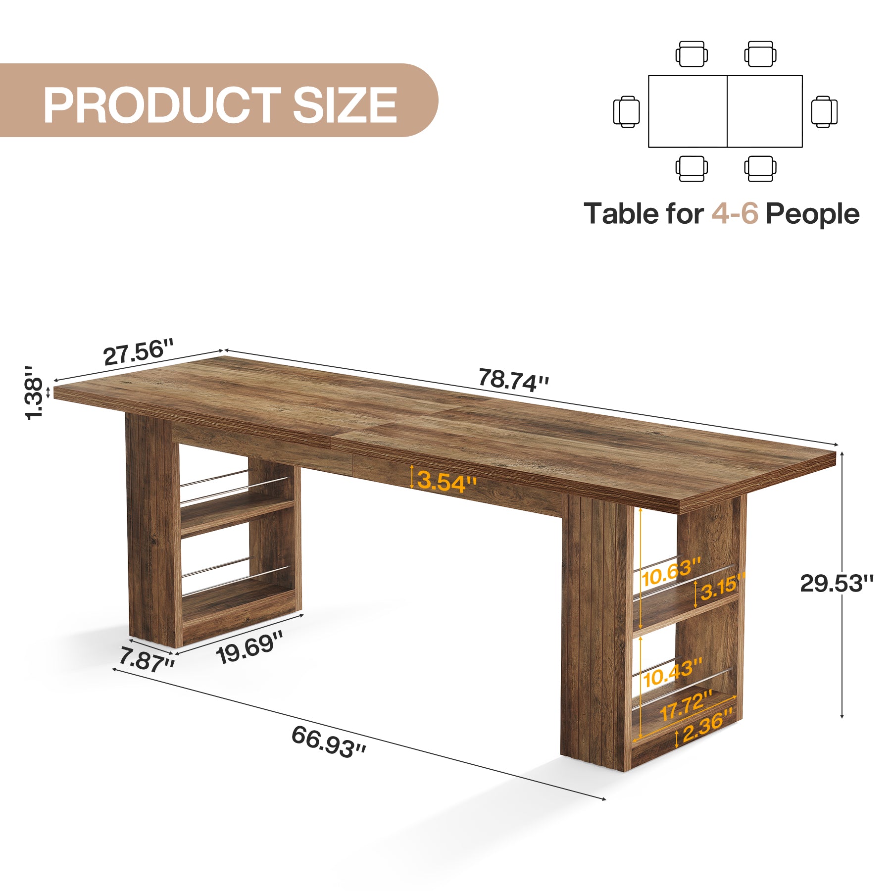 79" Extra Long Office Desk, Conference Table with Storage Shelves for Home Office