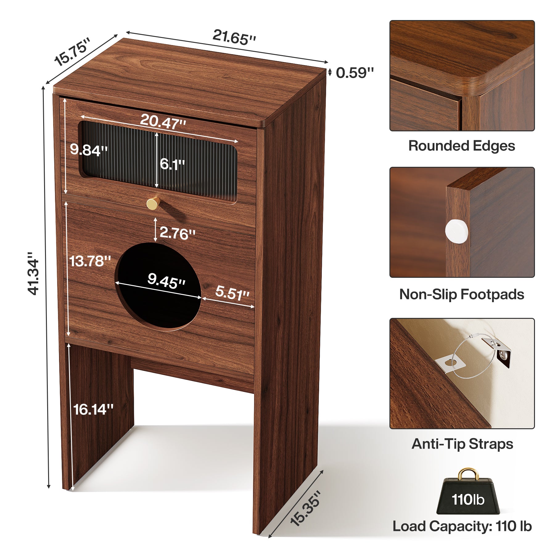 Cat Litter Box Enclosure, Modern Kitty House End Table with Acrylic Door